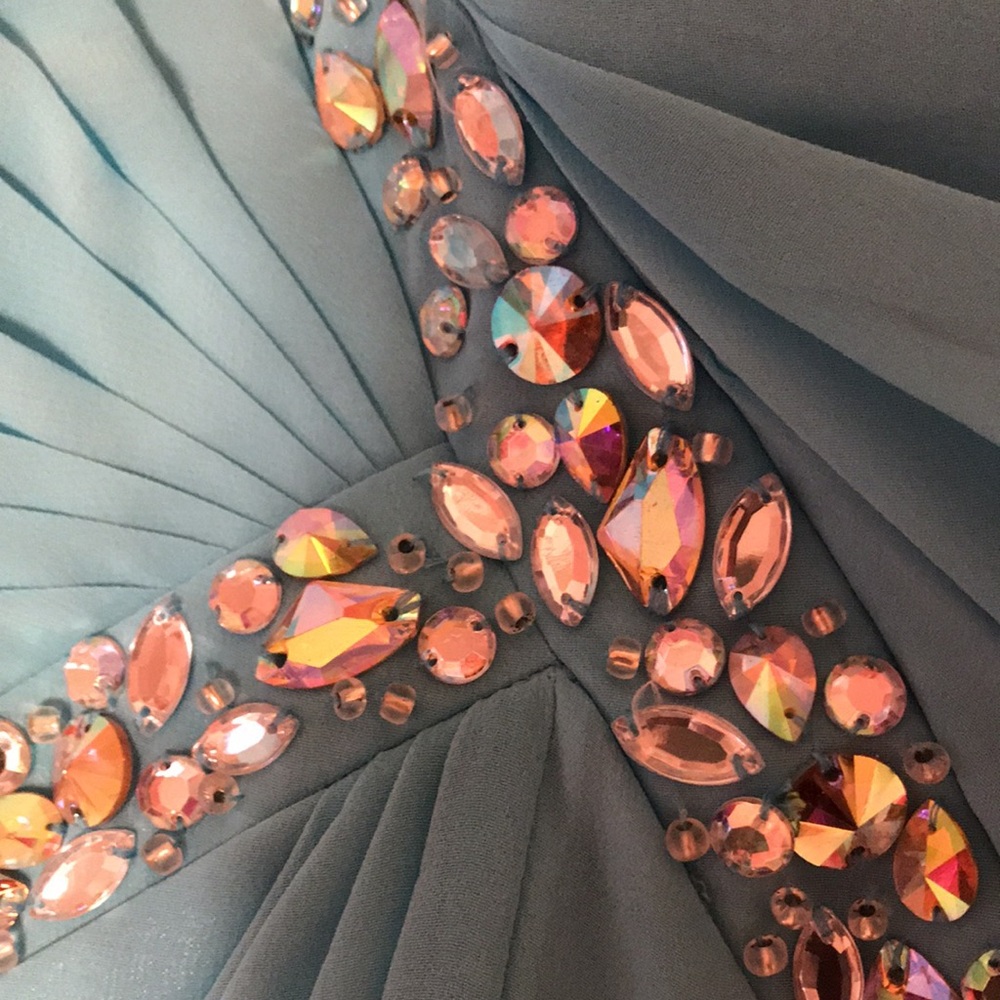Blue Faviana Prom Dress w rhinestones size 0 - Picture 11 of 17